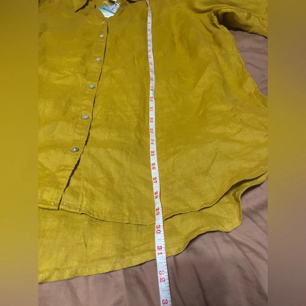Sigrid Olsen 100% Linen Button Front Tunic Top Womens Size 1X Mustard Yellow NWT - Picture 6 of 6